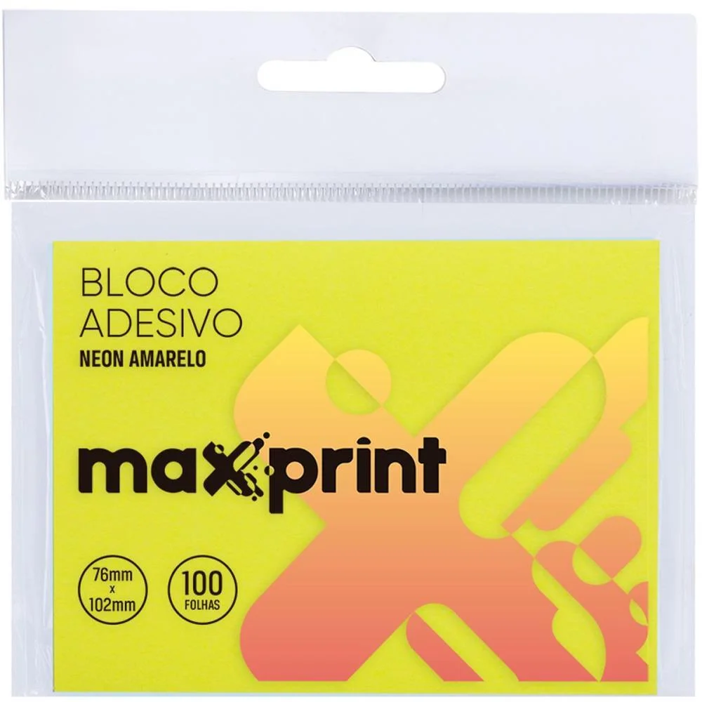 Bloco De Recado Autoadesivo 76X102Mm Amarelo Neon 100F Maxprint (Unidade) - imagem 2