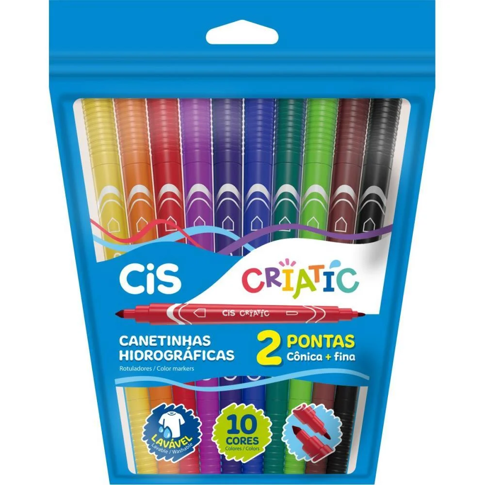 Caneta Hidrografica Cis Criatic 2 Pontas 10 Cores Sertic (Estojo) - imagem 3