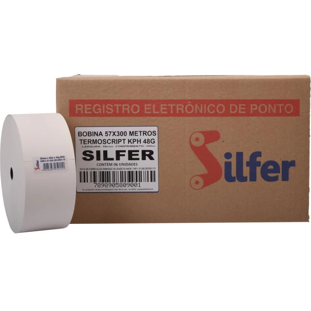 Bobina Termica Relogio Ponto 57Mmx300M Branca 48G. Silfer (Cx.c/06) - imagem 3