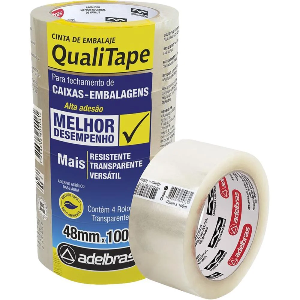 Fita Para Empacotamento Qualitape 48Mmx100M. Transpar. Adelbras (Pct.c/04) - imagem 2