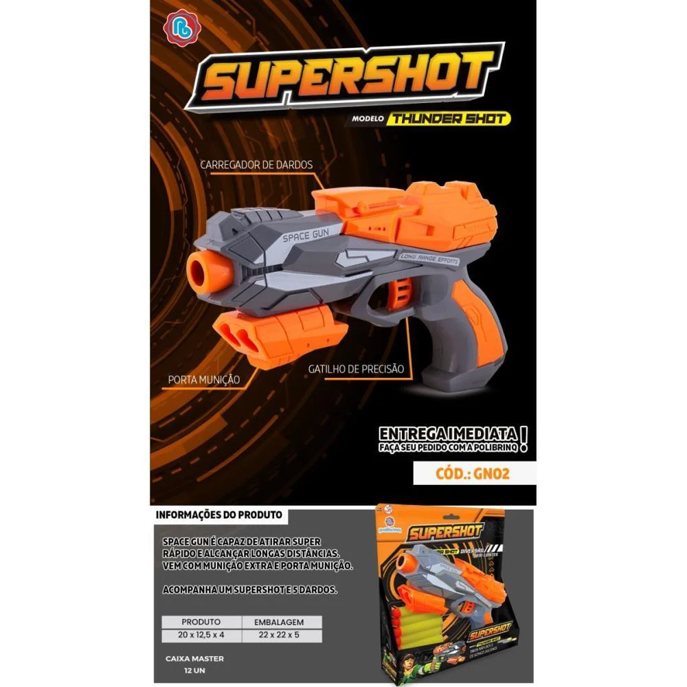 Lancador Supershot Thunder C/6 Dardos Polibrinq (Unidade) - imagem 3