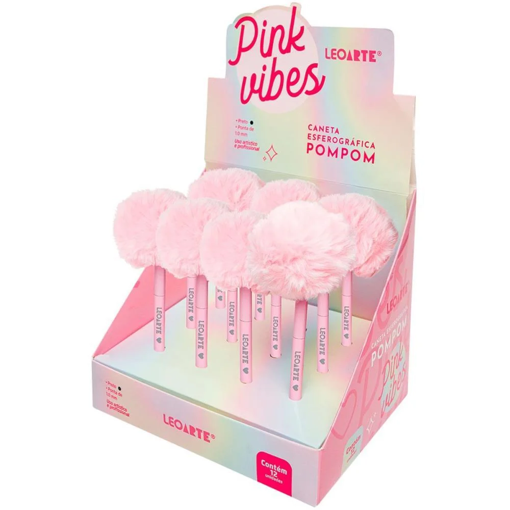 Caneta Esferografica Pink Vibes Pompom 1.0 Preta Leonora (Dp.c/12) - imagem 3