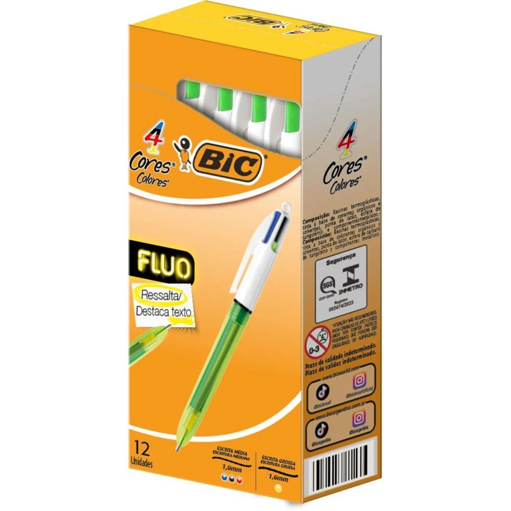Caneta Esferografica Bic 4  Cores Fluo Bic (Cx.c/12) - imagem 2