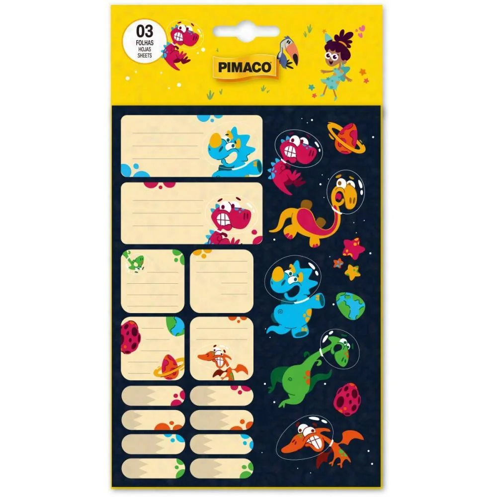 Etiqueta Escolar Astro Dino 3Fls Pimaco (Cartela) - imagem 2