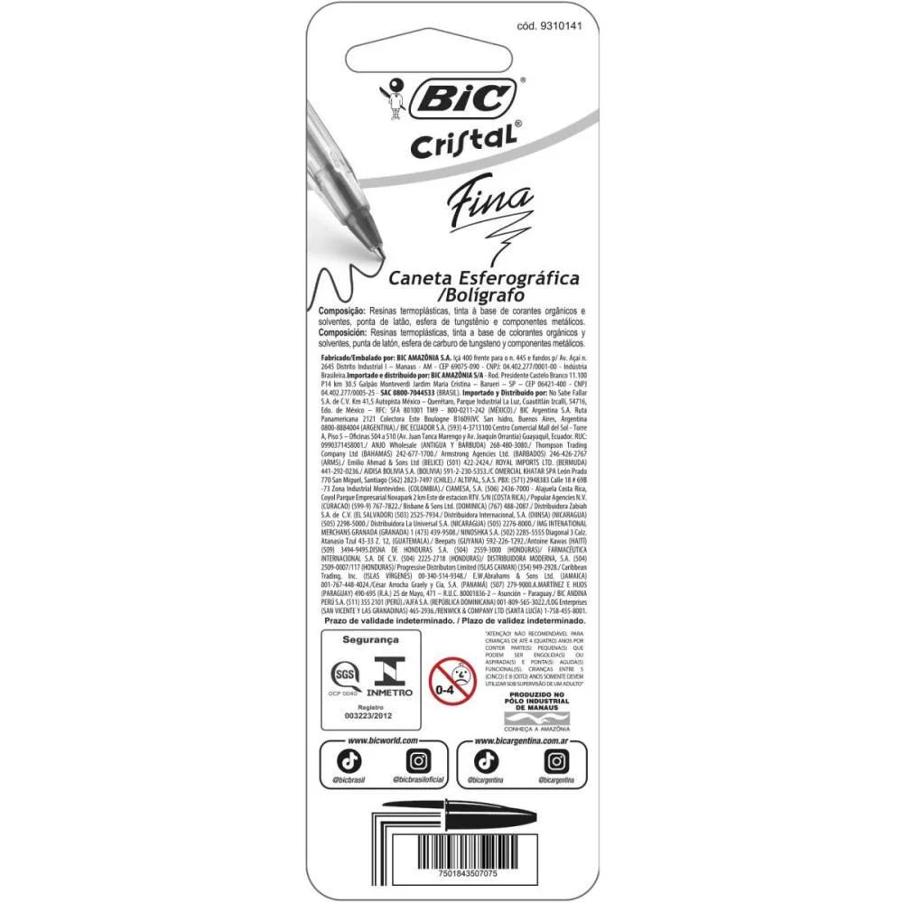 Caneta Esferografica Cristal Fina Az/Pt Bic (Bl.c/02) - imagem 5