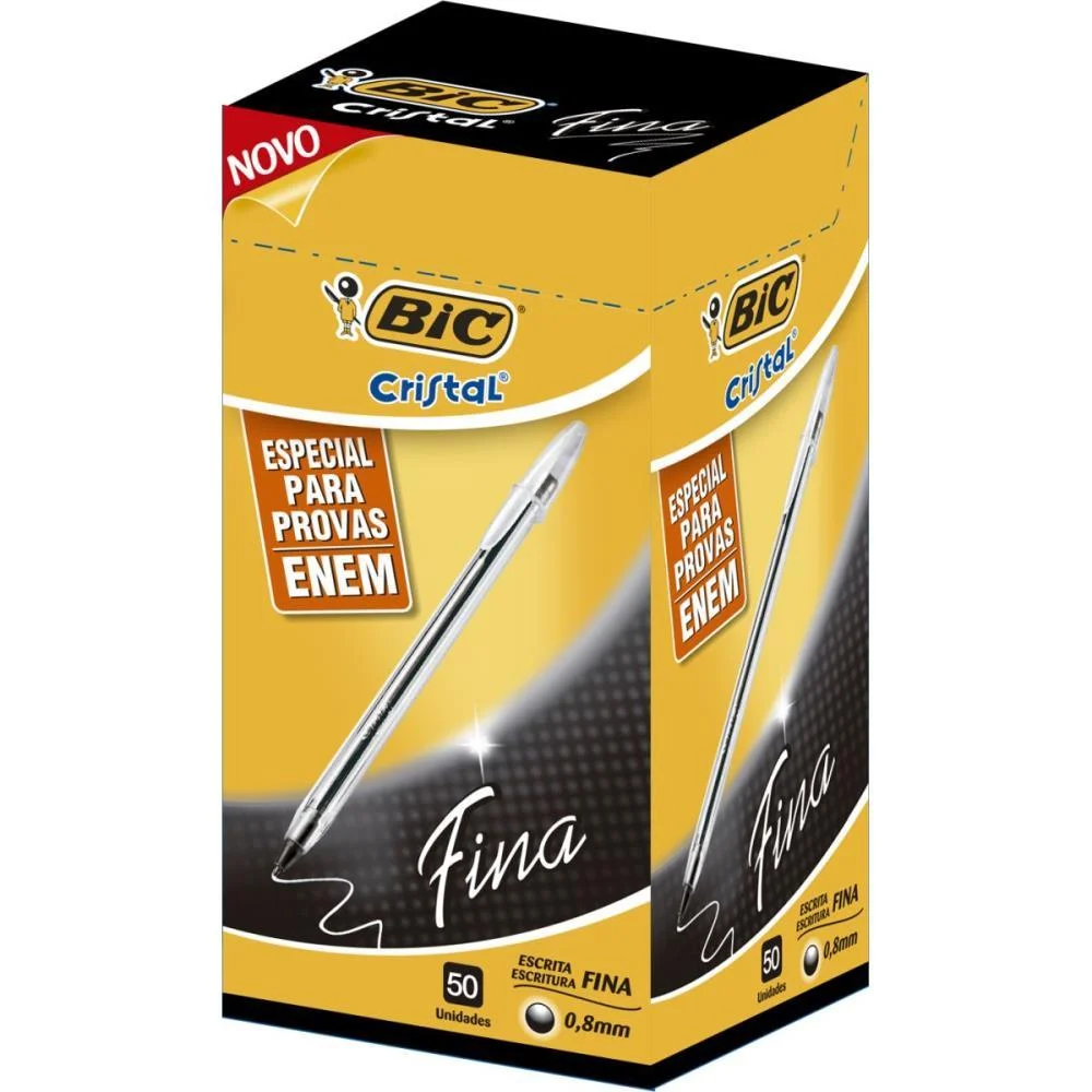 Caneta Esferografica Cristal Fina Preta  Corpo Tran Bic (Cx.c/50) - imagem 2