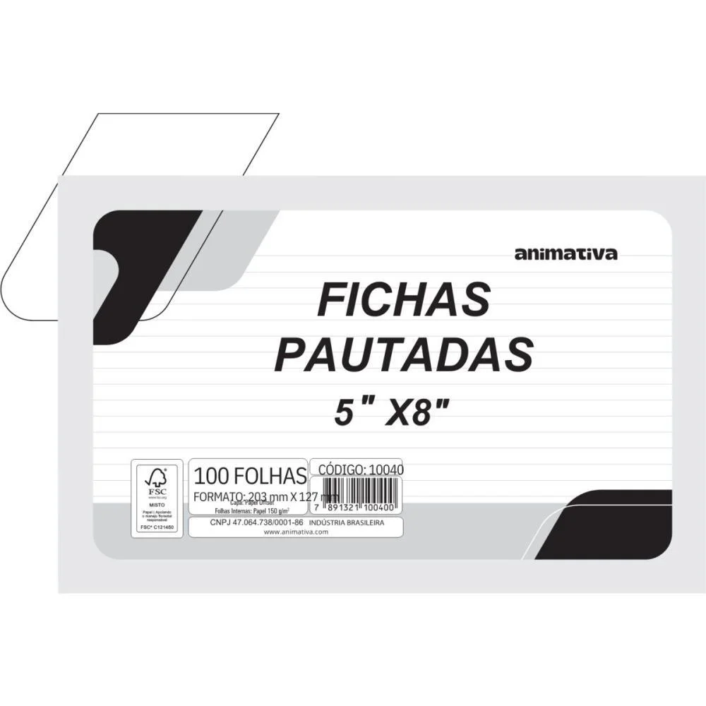 Ficha Pautada 5X8 12,7X20,3Cm Animativa (Pct/100) - imagem 2