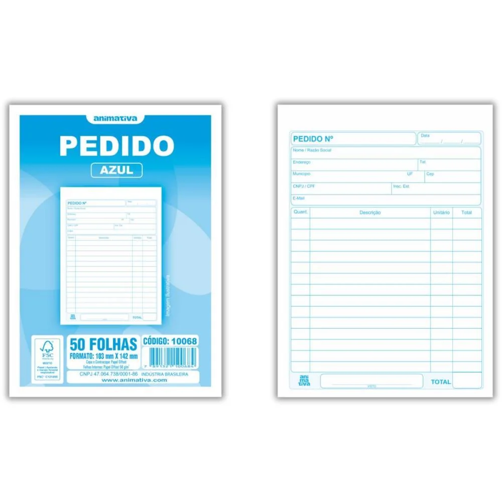 Impresso Talao De Pedido 1/36 1 Via 50 Folhas Azul Animativa (Pct.c/20) - imagem 2