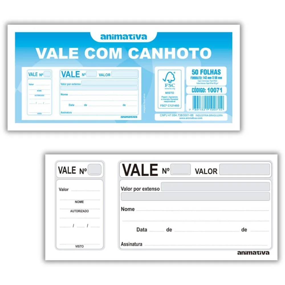 Impresso Vale 050 Folhas Com Canhoto Animativa (Pct.c/20) - imagem 2