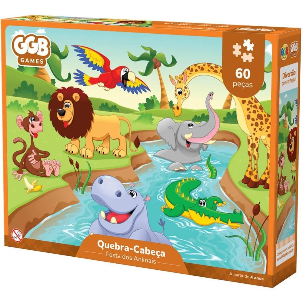 Quebra-Cabeca Cartonado Festa Dos Animais 60Pcs Ggb Plast (Unidade) - imagem 2