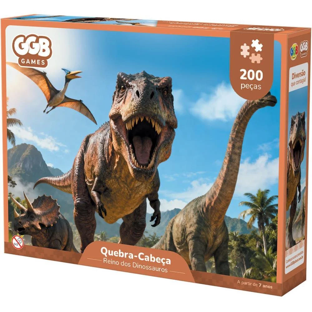 Quebra-Cabeca Cartonado Dinossauros 200 Pecas Ggb Plast (Unidade) - imagem 2
