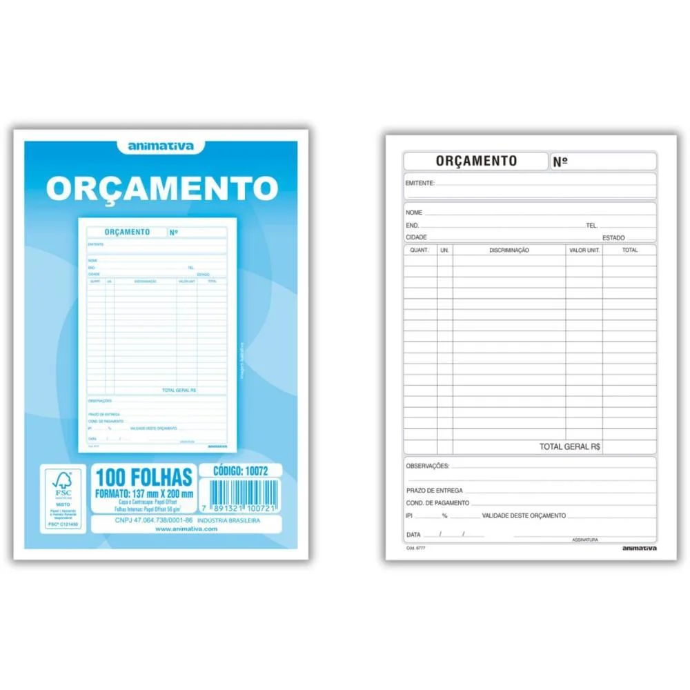 Impresso Administrativo Orcamento 100 Folhas 137X207Mm Animativa (Pct.c/10) - imagem 3