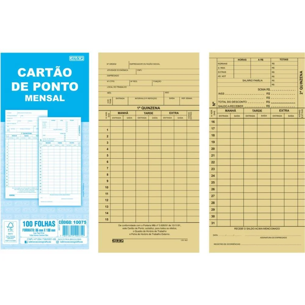 Impresso Cartao De Ponto Mensal Palha 86X180Mm Animativa C/ 100 Unidades - imagem 3