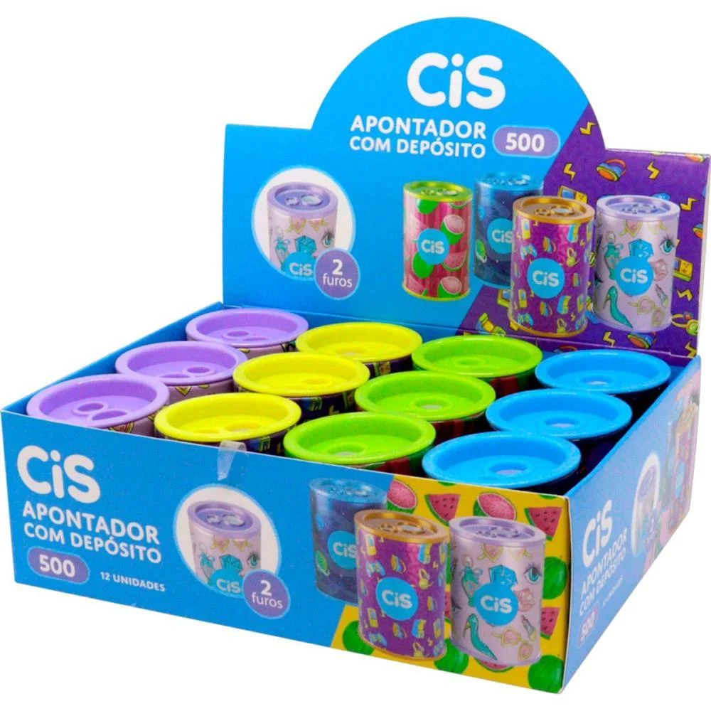 Apontador Com Deposito 2 Furos Cis 500 Lata 4 Cores Sertic (Dp.c/12) - imagem 3