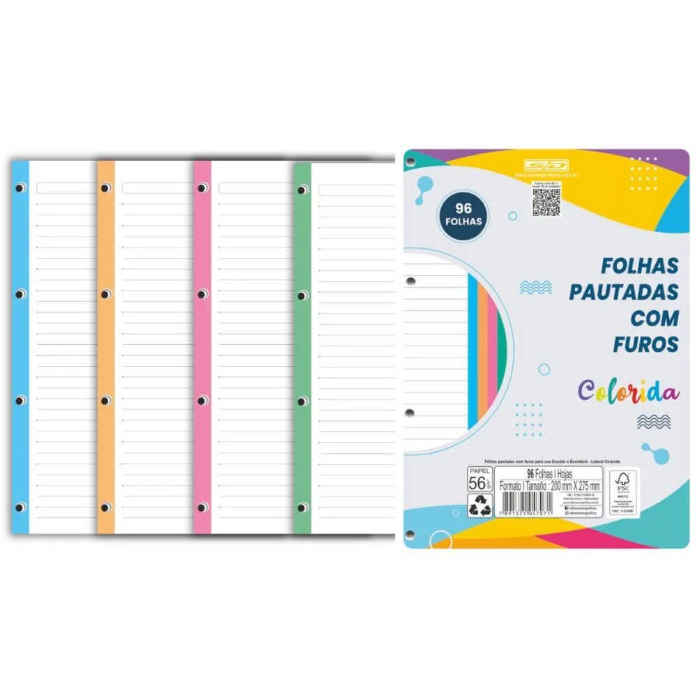 Bloco Para Fichario Universit. Color C/Furos 96F. 200X275Mm Animativa (Pct.c/05) - imagem 3