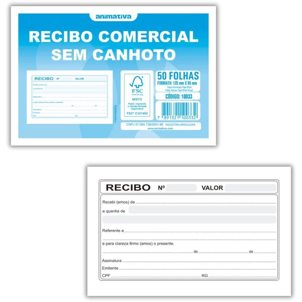 Impresso Recibo Comercial Sem Canhoto 50F Animativa (Pct.c/20) - imagem 3