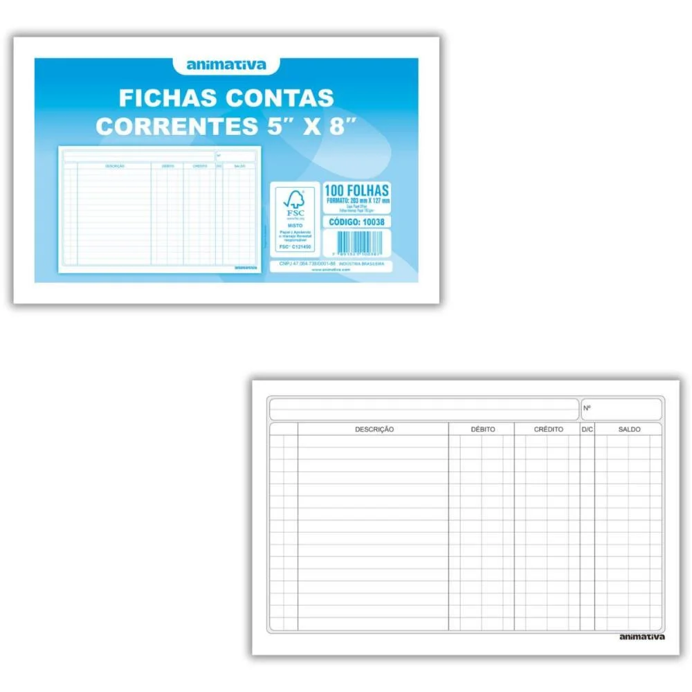 Ficha Conta Corrente 5 X 8 203 Mm X 127 Mm Animativa (Pct/100) - imagem 2