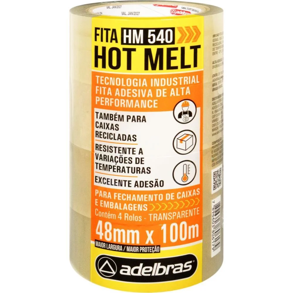 Fita Para Empacotamento Hot Melt 48X100M Transparente Adelbras (Pct.c/04) - imagem 3
