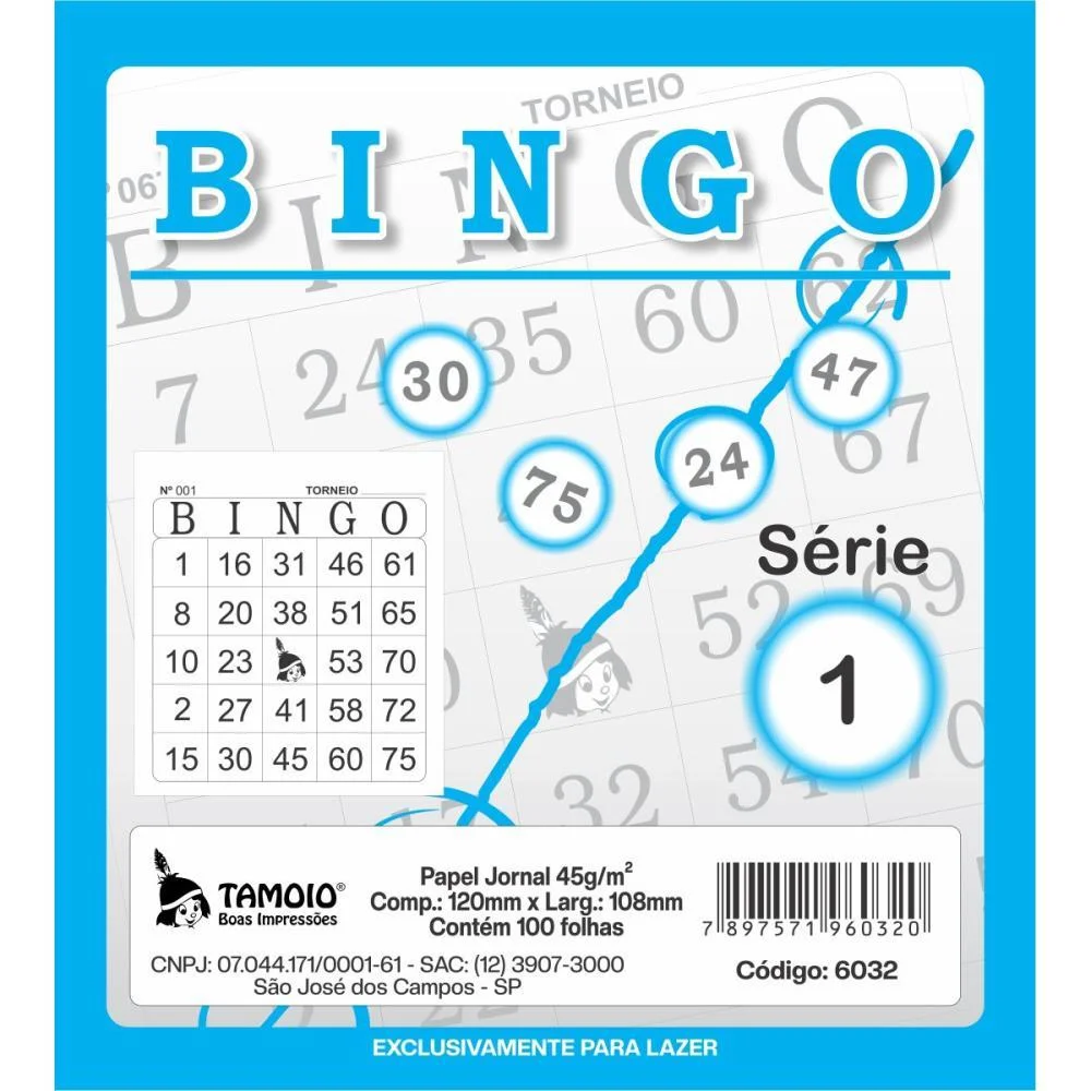Bloco Para Bingo Azul 120X108Mm 100F Jornal Tamoio (Pct.c/15) - imagem 4