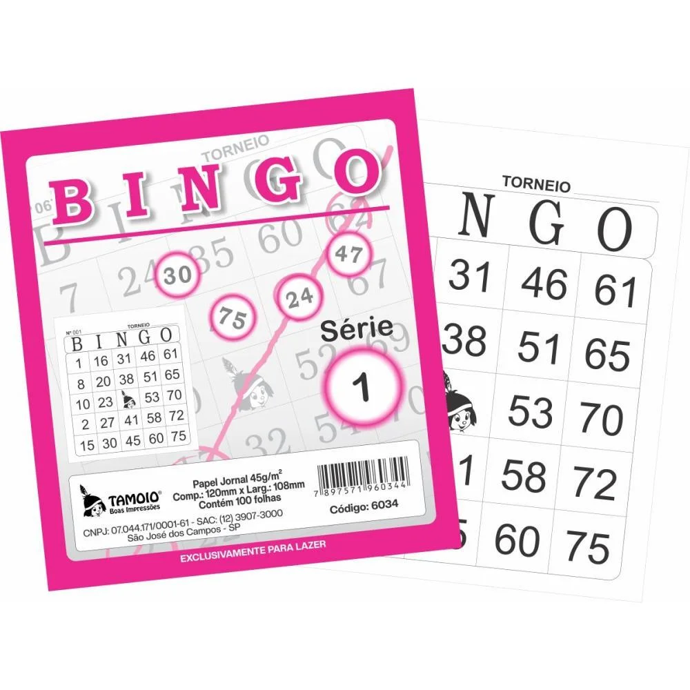Bloco Para Bingo Rosa 120X108Mm 100F Jornal Tamoio (Pct.c/15) - imagem 2