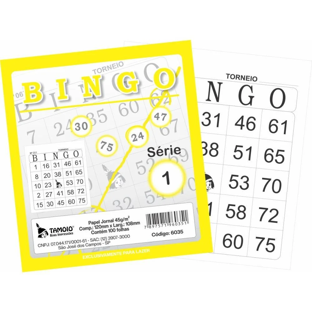 Bloco Para Bingo Amarelo 120X108Mm 100F Jornal Tamoio (Pct.c/15) - imagem 3