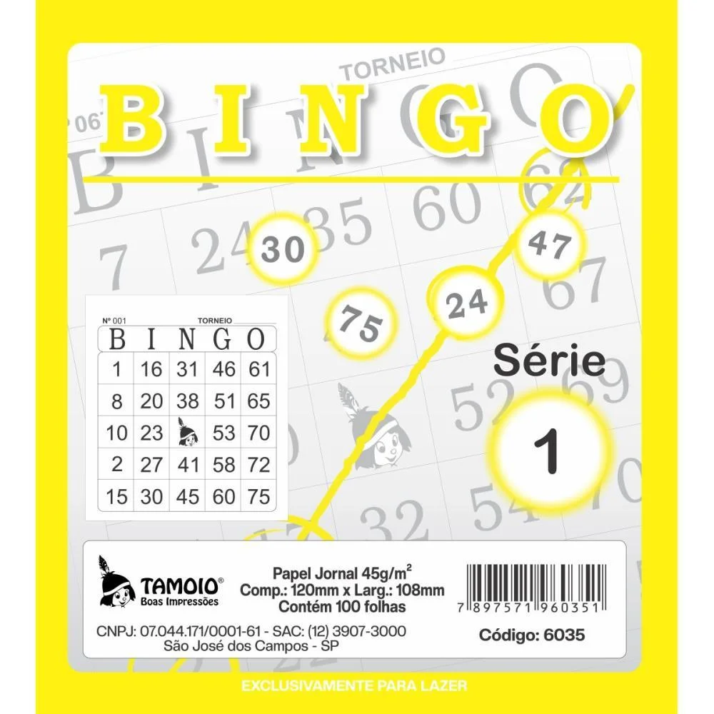 Bloco Para Bingo Amarelo 120X108Mm 100F Jornal Tamoio (Pct.c/15) - imagem 4