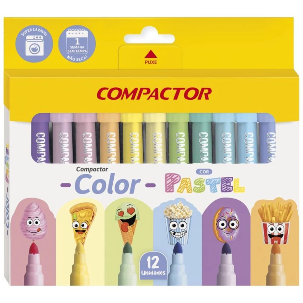 Caneta Hidrografica Jumbo Compactor Color Pastel 12Cores Compactor (Pct.c/05) - imagem 2