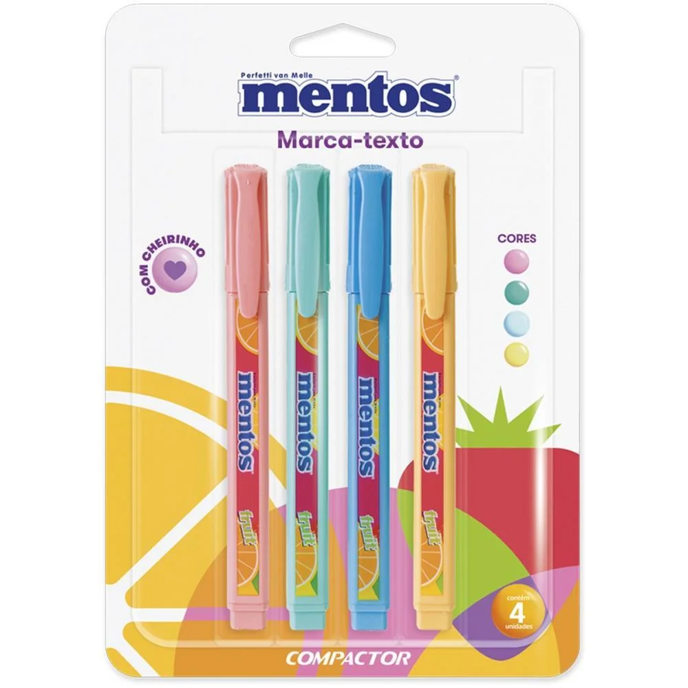 Caneta Marca Texto Destaq Mentos C/Cheiro 4 Cores Compactor (Cx.c/04) - imagem 2