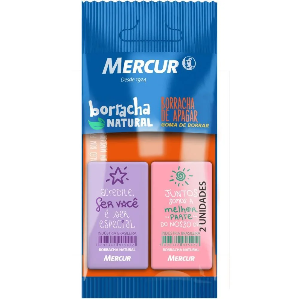 Borracha Colorida Pull Pack Retang 1Lilas/1Rosa Mercur (Bl.c/02) - imagem 2