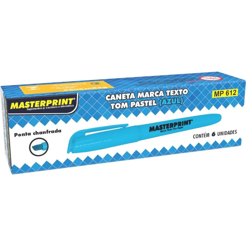 Caneta Marca Texto Mp 612 Pastel Azul Masterprint (Cx.c/06) - imagem 2