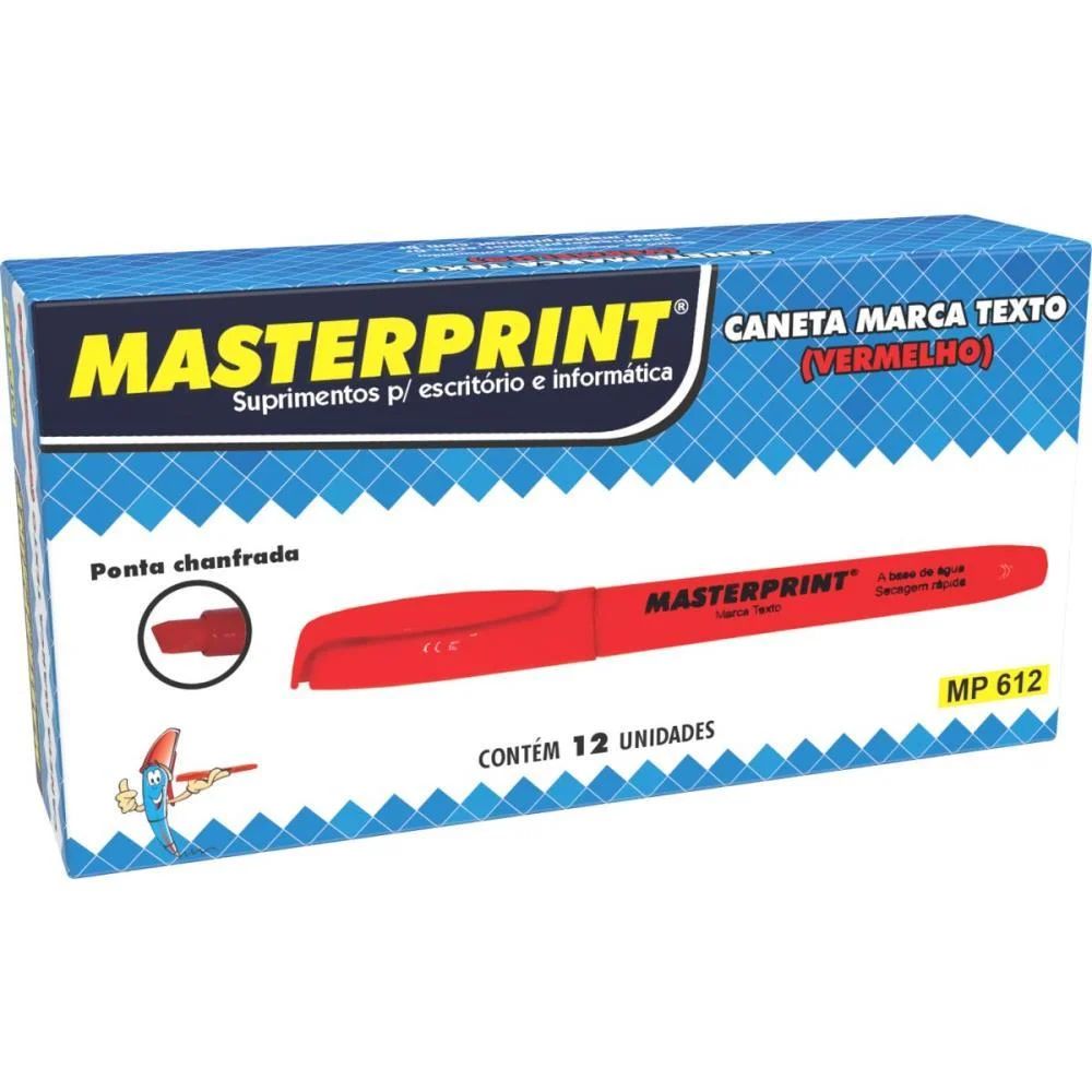 Caneta Marca Texto Mp 612 Vermelha Masterprint (Cx.c/12) - imagem 2