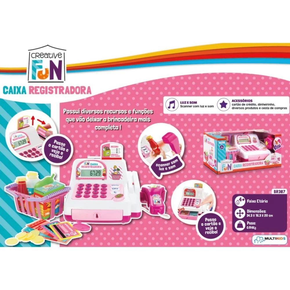 Brincando De Profissoes Caixa Registradora Rosa Multikids (Unidade) - imagem 4