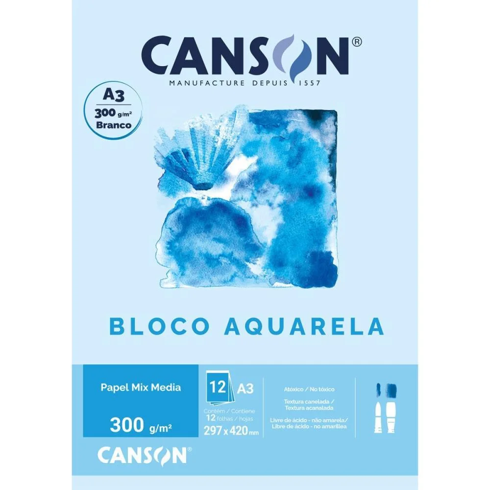 Bloco Para Educacao Artistica Aquarela Branco A3 300G 12Fls Canson (Bloco) - imagem 4
