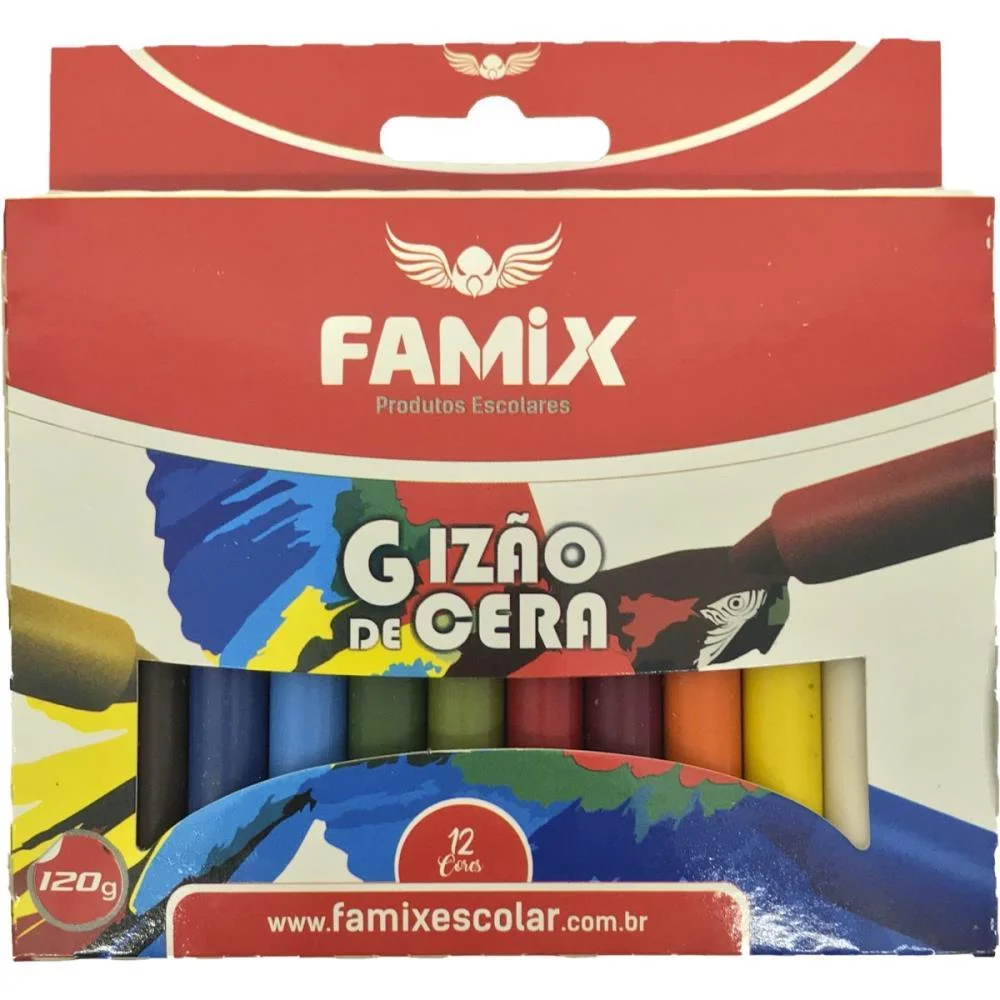 Giz De Cera Jumbo 12 Cores 120G Famix (Pct.c/06) - imagem 3