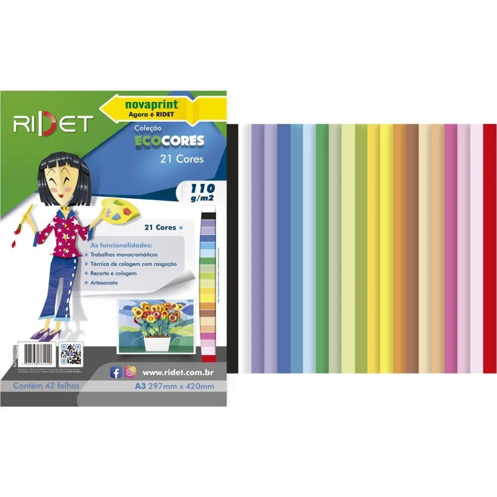 Bloco Para Educacao Artistica A3 21 Cores Sort.110Gr 42Fls Ridet (Pacote) - imagem 3