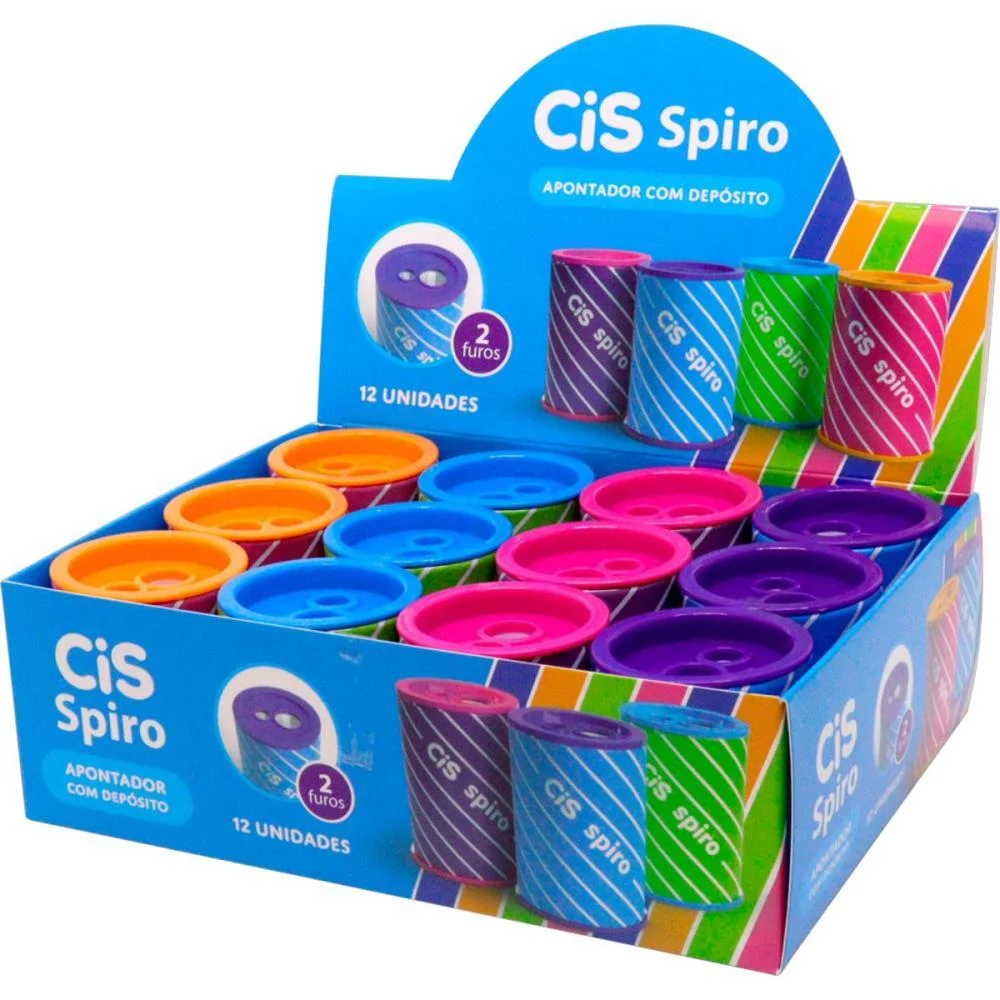 Apontador Com Deposito 2 Furos Cis Spiro Lata 4 Cores Sertic (Dp.c/12) - imagem 2