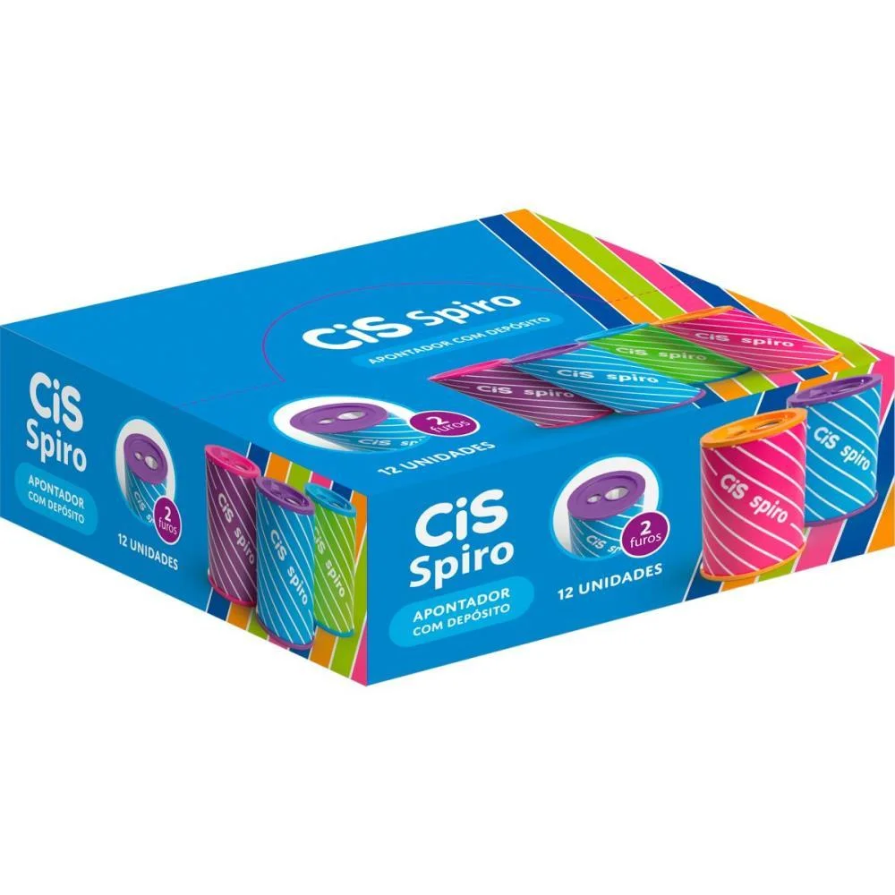 Apontador Com Deposito 2 Furos Cis Spiro Lata 4 Cores Sertic (Dp.c/12) - imagem 5