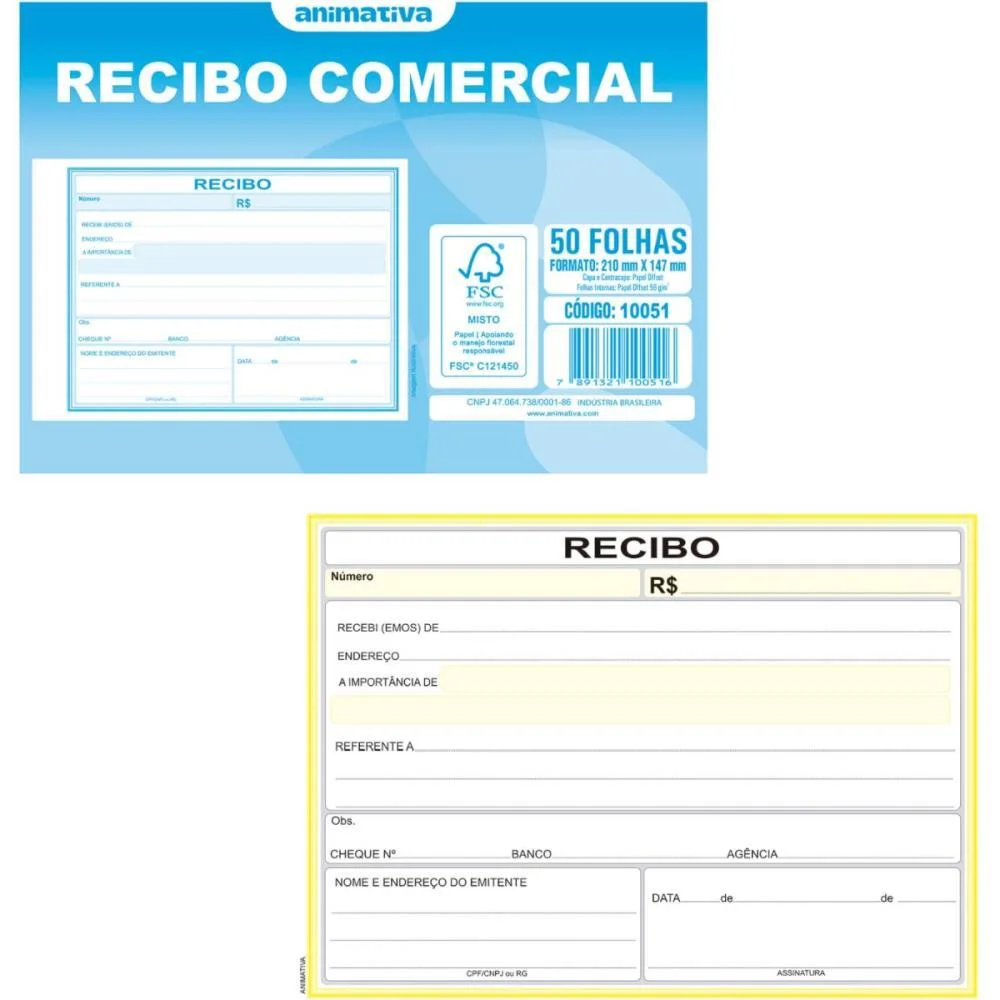 Impresso Recibo Comercial Sem Copia 50F Grande Animativa (Pct.c/20) - imagem 2