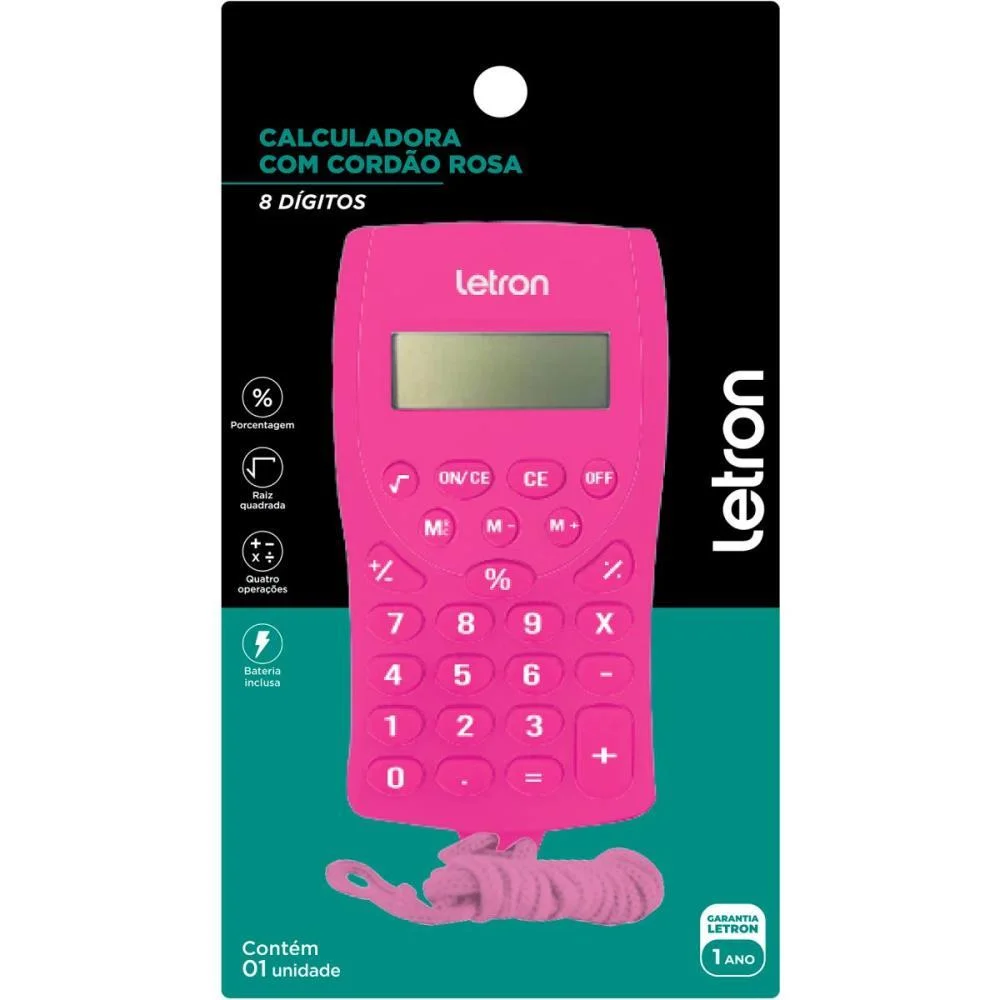 Calculadora De Bolso 8 Dig. Rosa C/Cordao E Bateria Leonora (Unidade) - imagem 5