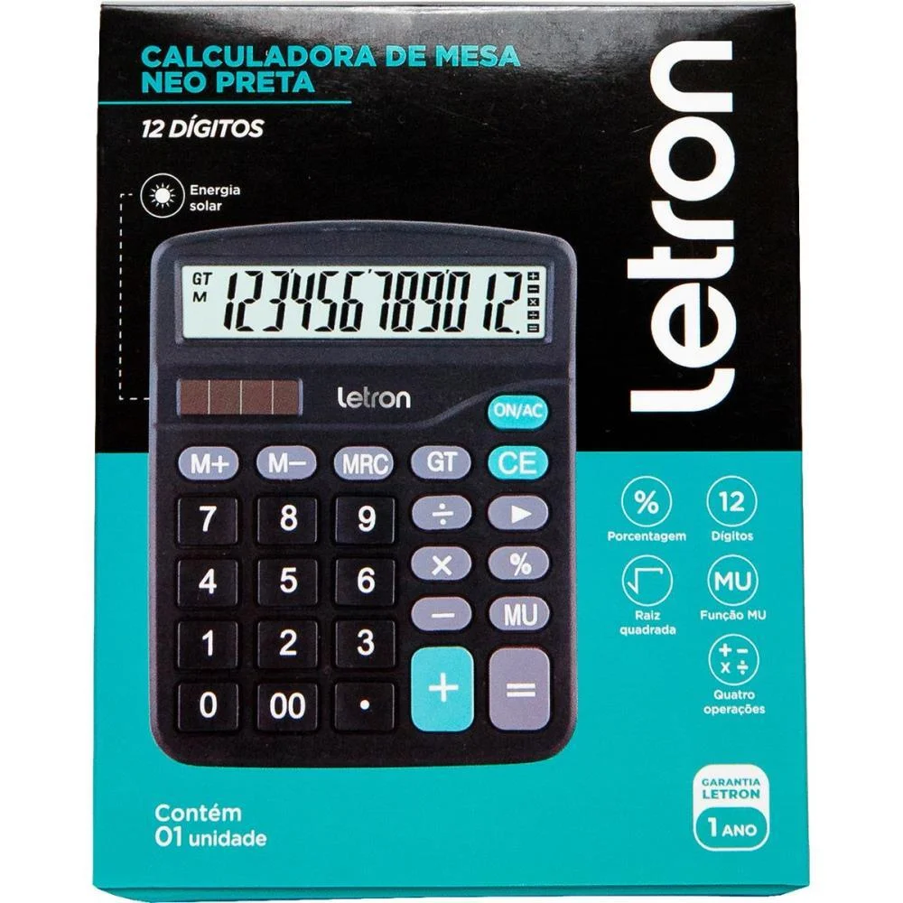 Calculadora De Mesa 12Dig. Preta Neo Solar Leonora (Unidade) - imagem 5