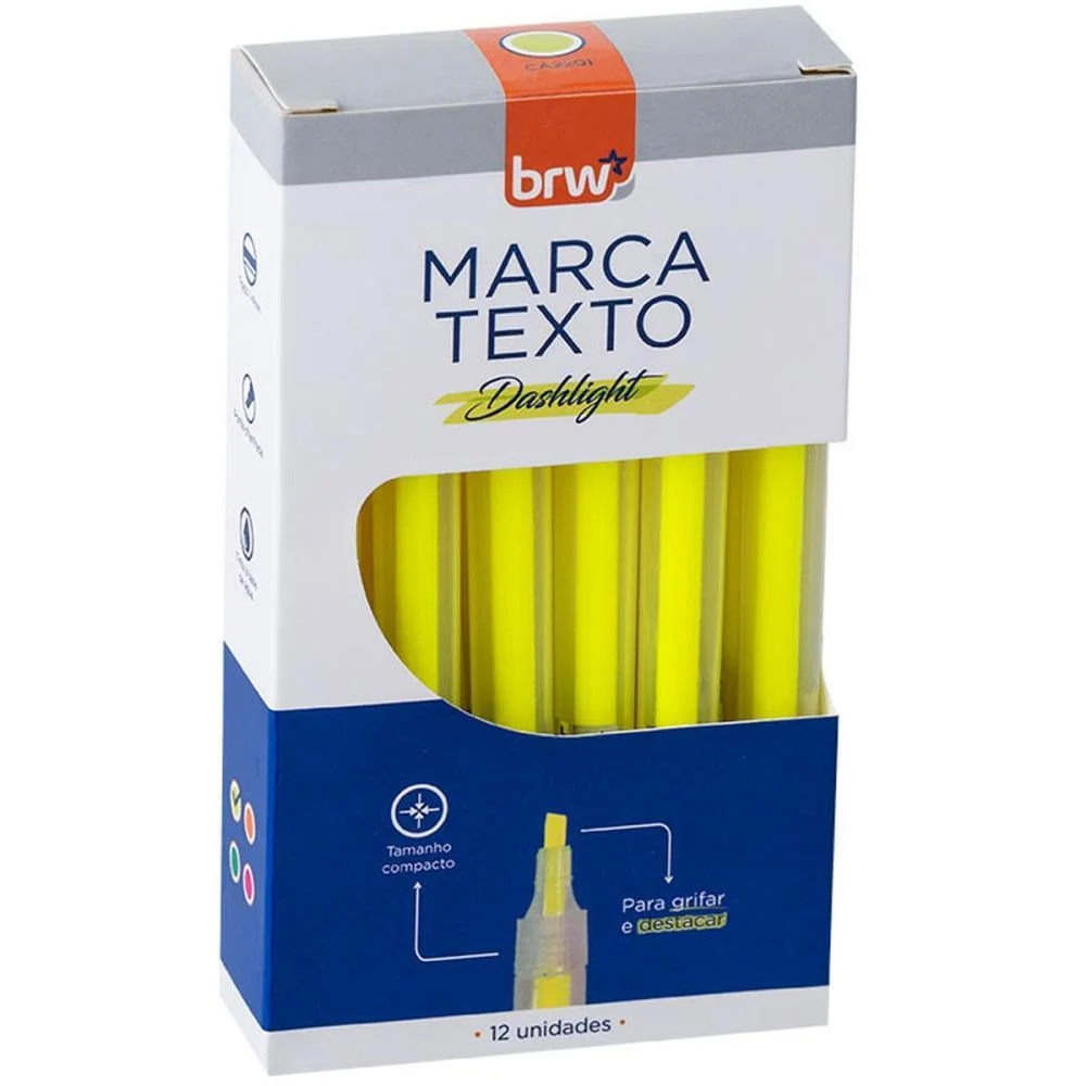 Caneta Marca Texto Dashligth Amarelo Fluorescente Brw (Cx.c/12) - imagem 2