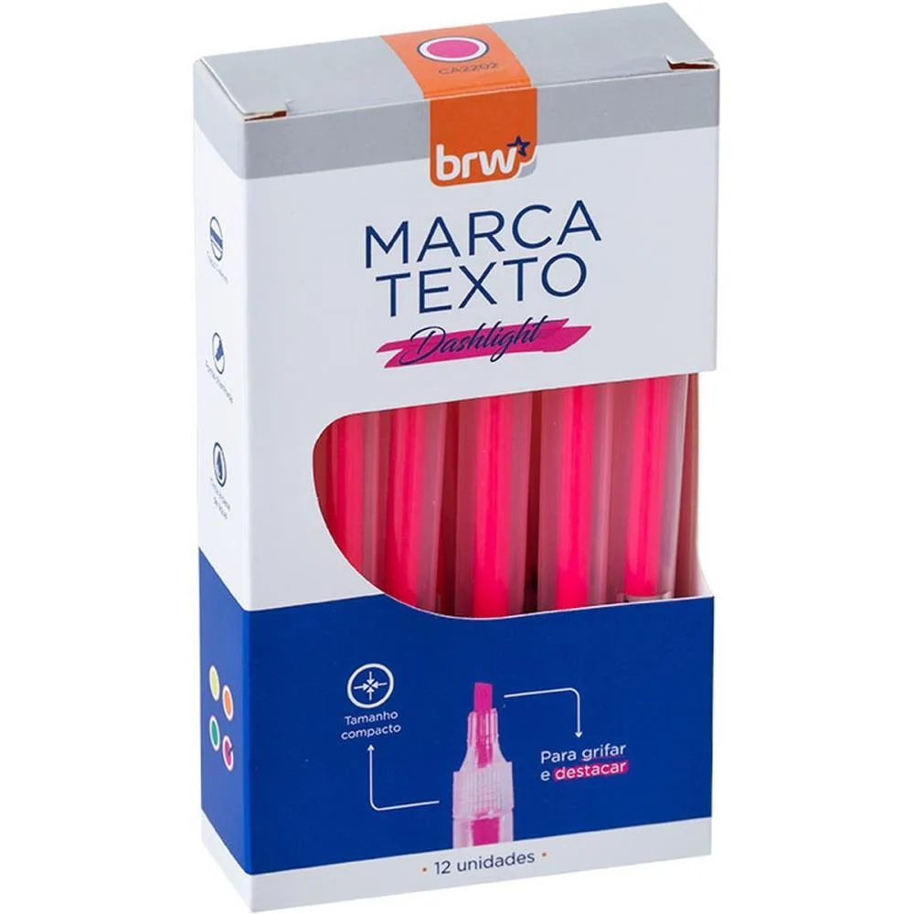 Caneta Marca Texto Dashligth Rosa Fluorescente Brw (Cx.c/12) - imagem 2