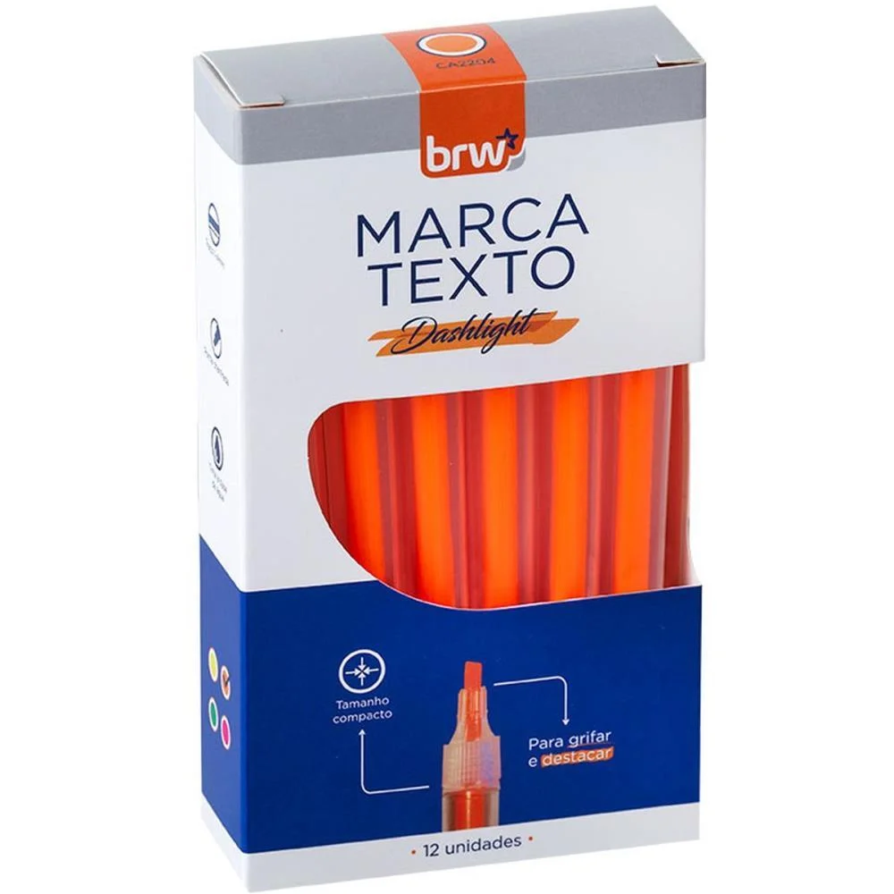 Caneta Marca Texto Dashligth Laranja Fluorescente Brw (Cx.c/12) - imagem 2