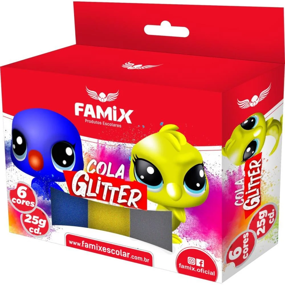 Cola Com Glitter Tubo 25G. 6 Cores (S) Famix (Estojo) - imagem 2