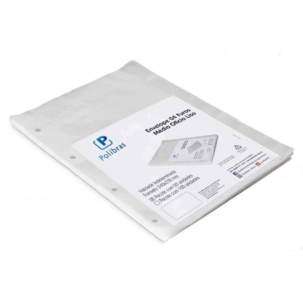 Envelope Plastico Oficio 4Furos Medio 0,10Mm Polibras (Pct.c/50) - imagem 3