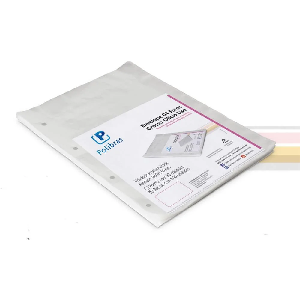 Envelope Plastico Oficio 4Furos Grosso 0,15Mm Polibras (Pct.c/100) - imagem 3