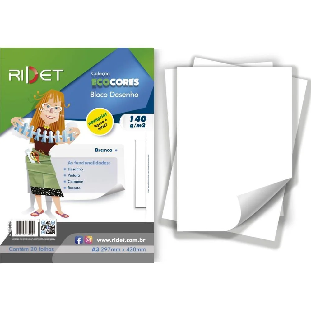 Bloco Para Educacao Artistica Desenho Bco A3 140G.20F.29X42C Ridet (Pacote) - imagem 3