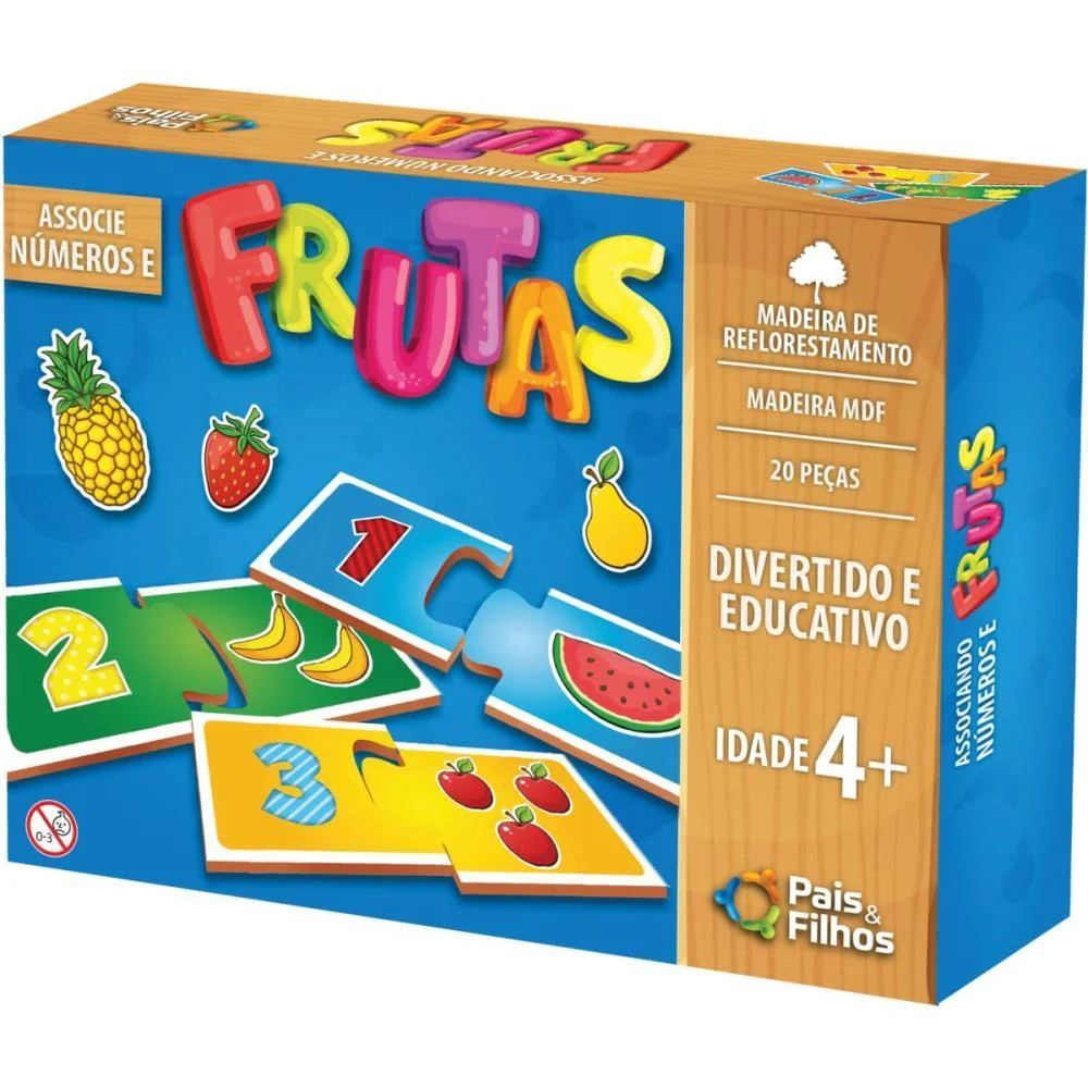 Brinquedo Pedagogico Madeira Associe Numeros E Frutas Pais E Filhos (Unidade) - imagem 3
