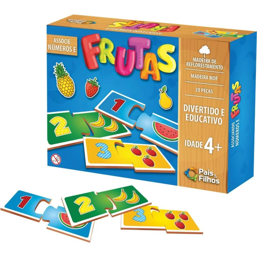 Brinquedo Pedagogico Madeira Associe Numeros E Frutas Pais E Filhos (Unidade) - imagem 4