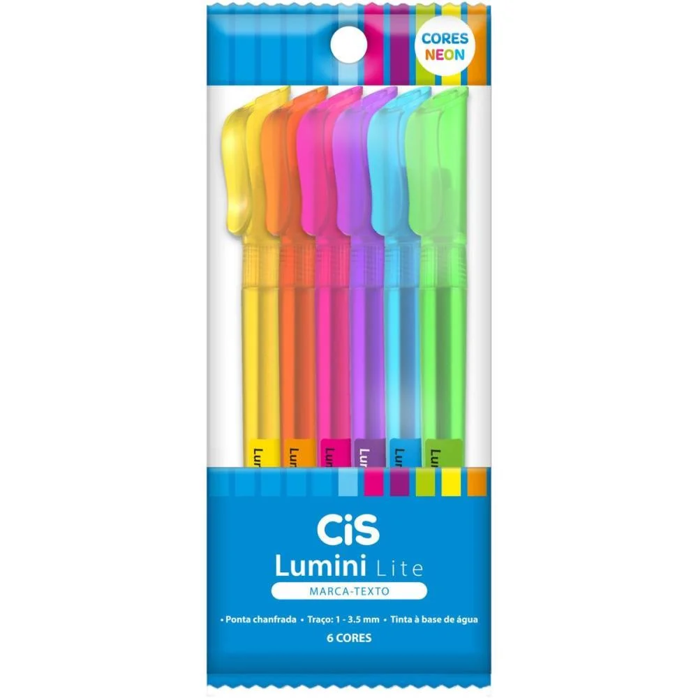 Caneta Marca Texto Cis Lumini Lite 6 Cores Neon Sertic (Estojo) - imagem 2